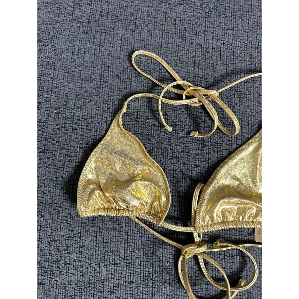 SKIMS Metallic Swim Triangle Top Gold size M NWT Shimmer Halter